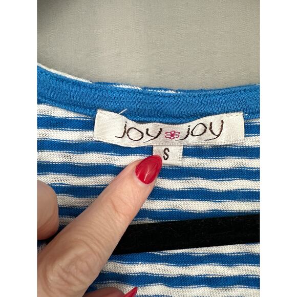 Y2K Vintage Top Womens Small Blue Striped Babydoll 90s Tee Cotton V Neck - Picture 2 of 9